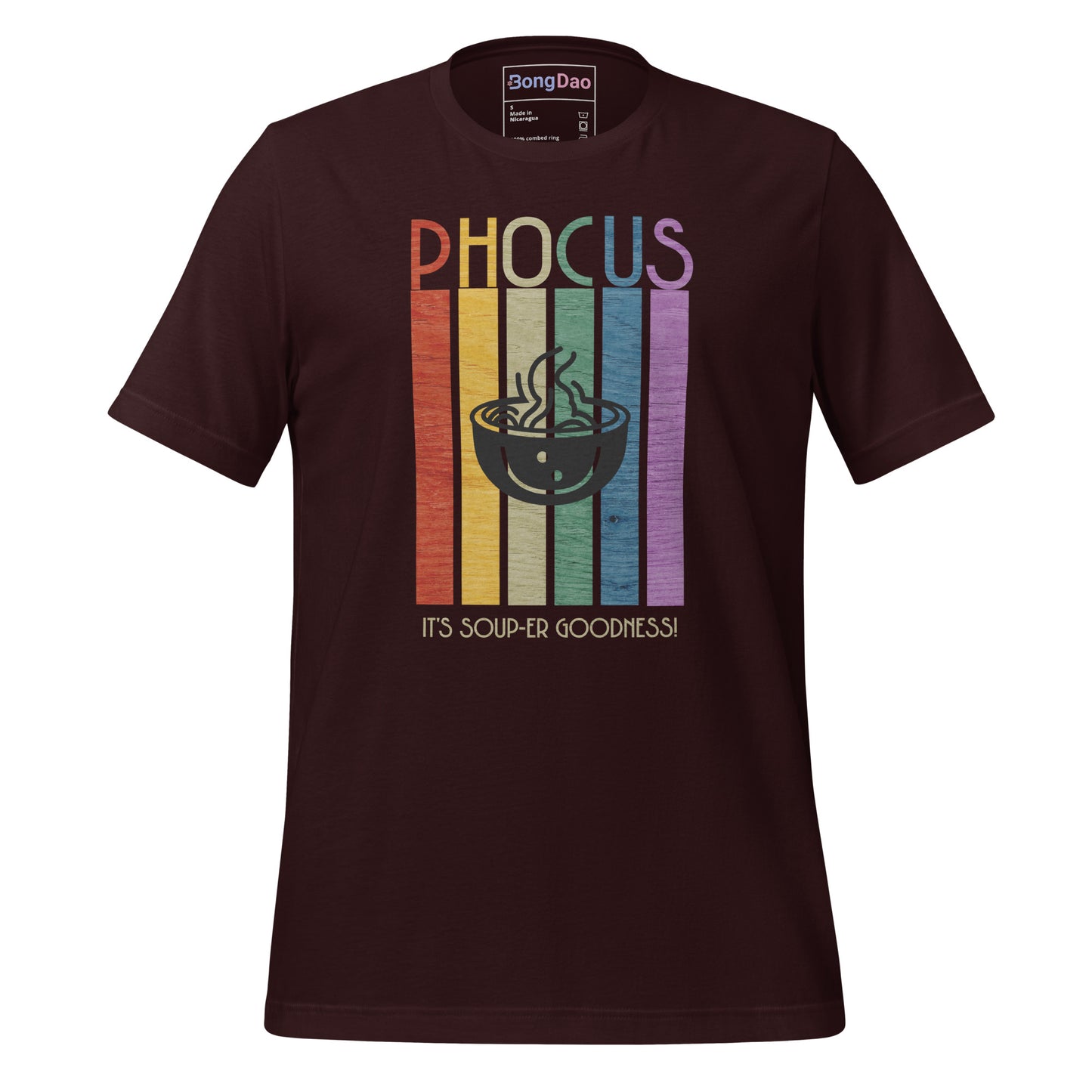 Pho-Cus, It's Soup-er Goodness Unisex Tee Oxblood Black